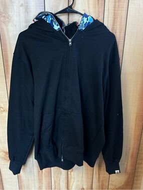 A Bathing Ape Black Zip Hoodie with Branded Neck Tag